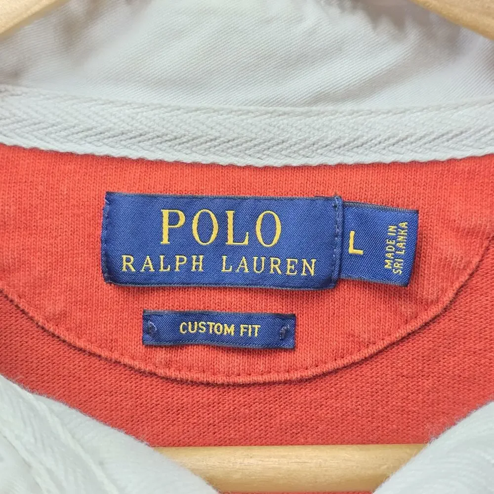 Polo Ralph Lauren Rugby Polo Shirt Mens Large Orange Long Sleeve Pony Logo